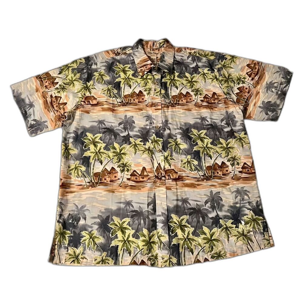 Cooke Street Honolulu Hawaiian Shirt Men XL Huts Palm Trees Excellent Condition
